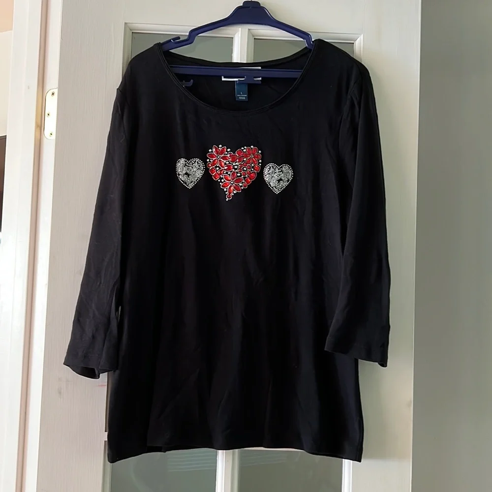 Karen Scott Heart Rhinestones Shirt, Great for Valentine’s Day